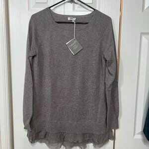 Garnet Hill Shirttail Cashmere Tunic Sweater Lace Trim Wm M Gray NWT Casual